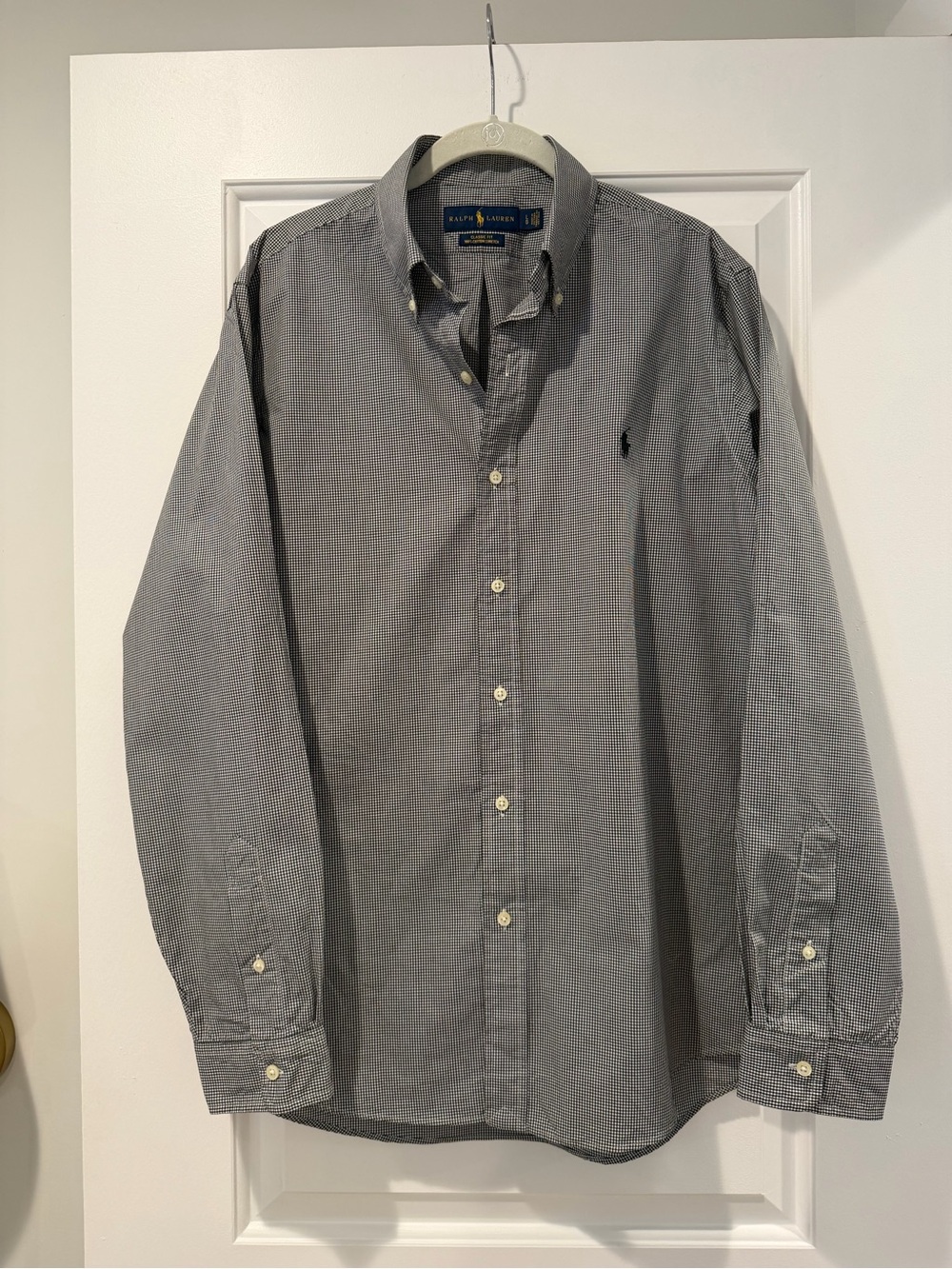 Ralph Lauren Black & White Micro-Check Button-Down Shirt - size Large
